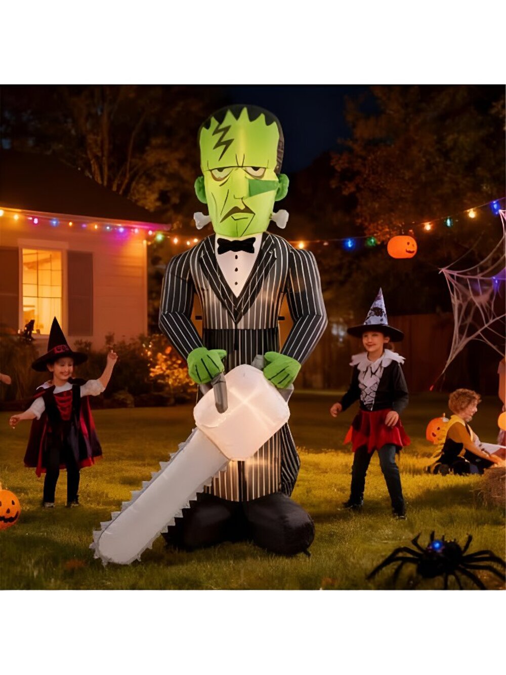 8FT Green Halloween Inflatables Blow Up Chainsaw Frankenstein